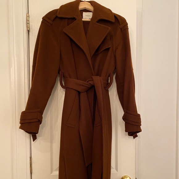Outerwear Vince Belted Wool Blend Trench Coat Vince Belted Wool